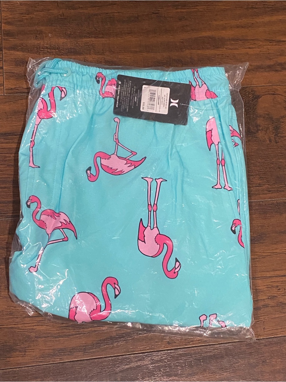 Hurley Aqua Blue Swim Shorts with Pink Flamingo Print - Picture 7 of 7
